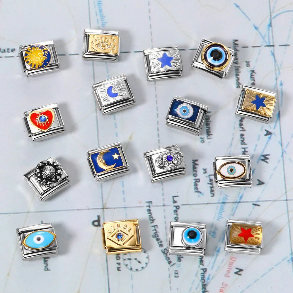 Charms Ojo turco y luna para pulsera italiana